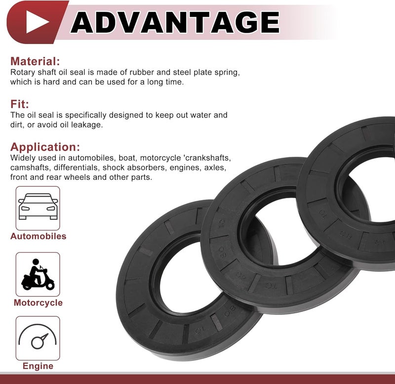 HEROFFIX 5 Pcs Rotary Shaft Seal High Pressure Oil Seal 40x80x10mm Black Nitrile 70 Durometer Rubber - Image 4